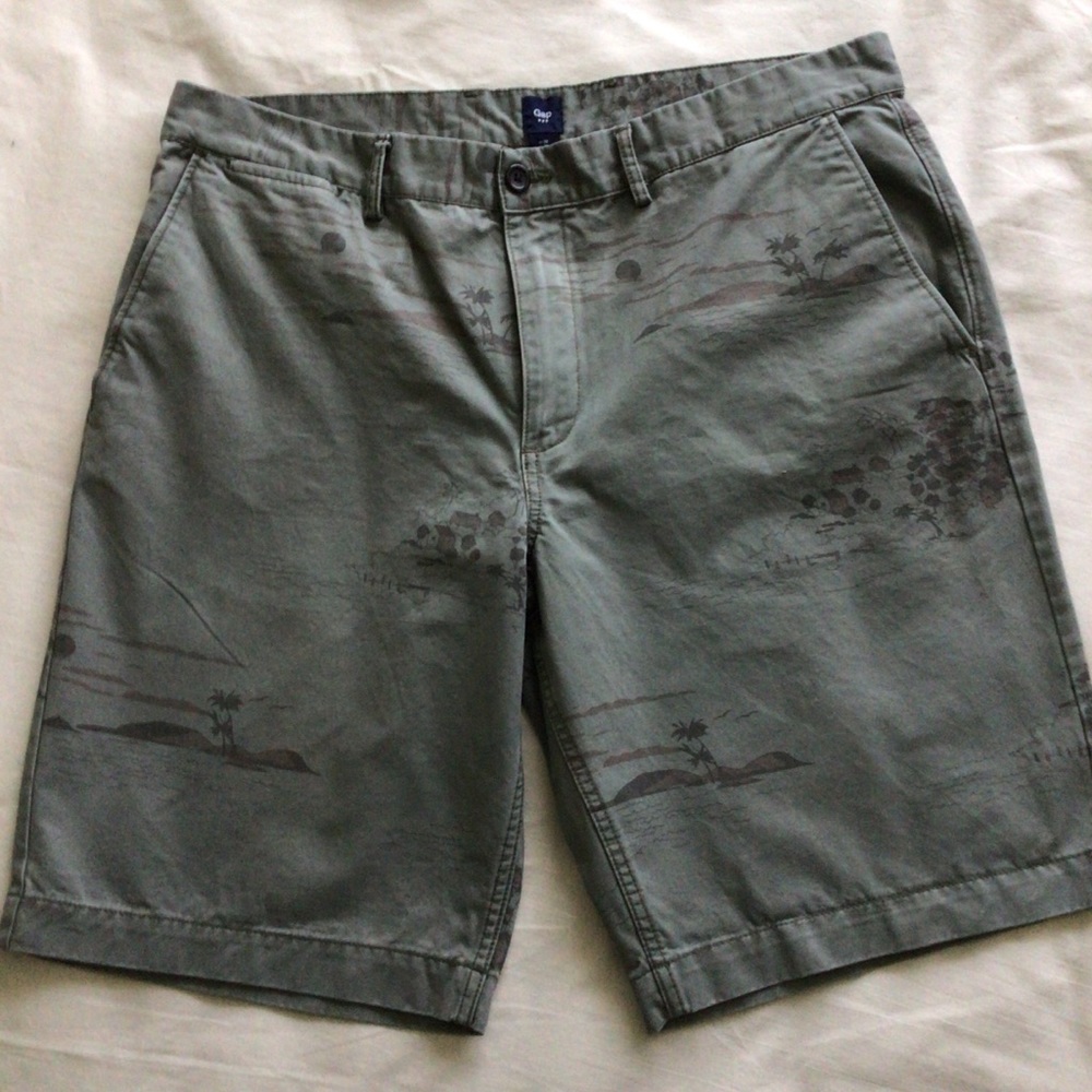 Gap Light Army Green with Island Design Flat Front 4 Pocket Shorts Size 38